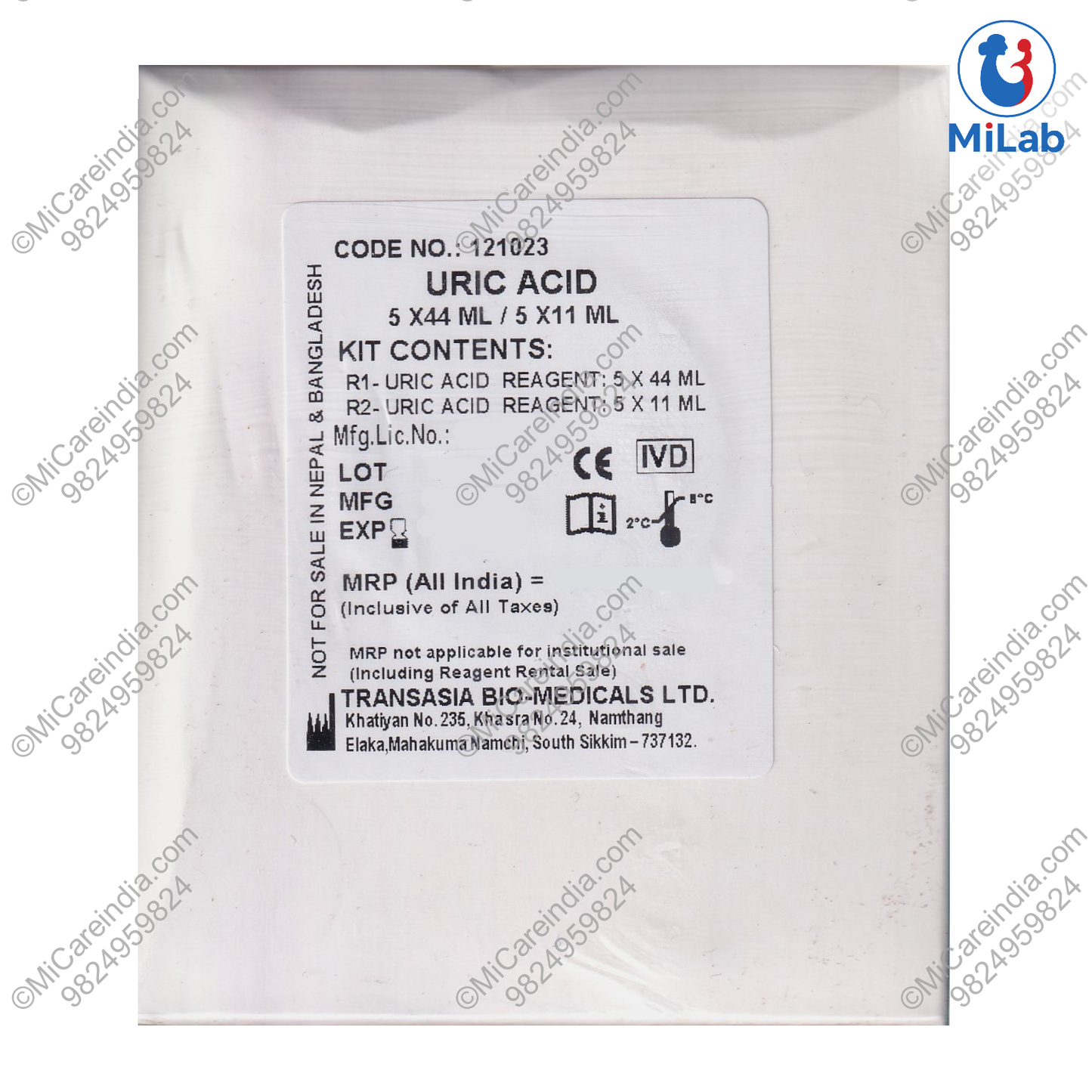 Transasia Uric Acid System Pack Kit (5x44ml/5x11ml)