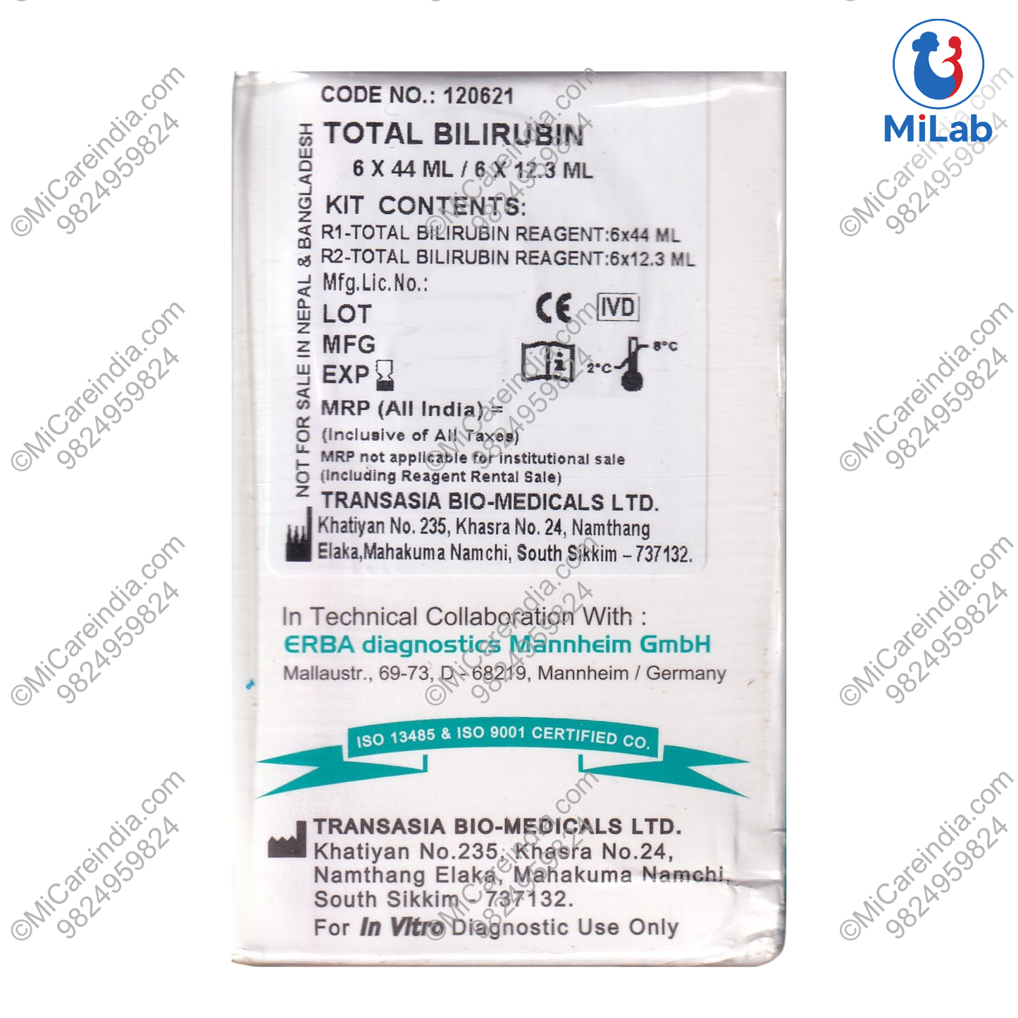 Transasia Bilirubin Total System Pack Kit (6x44ml/6x12.3ml)