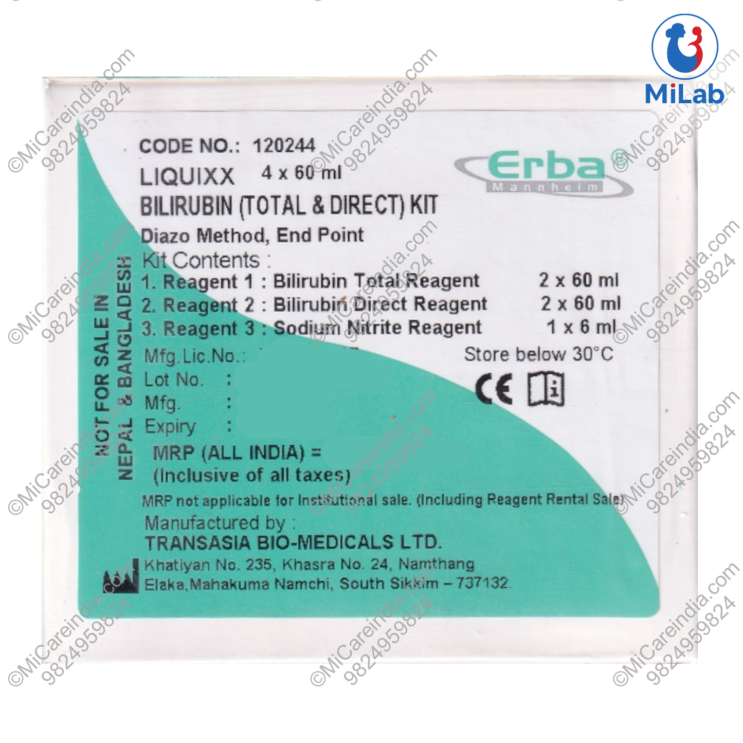 Transasia Bilirubin (Total & Direct) Kit (4x60ml)