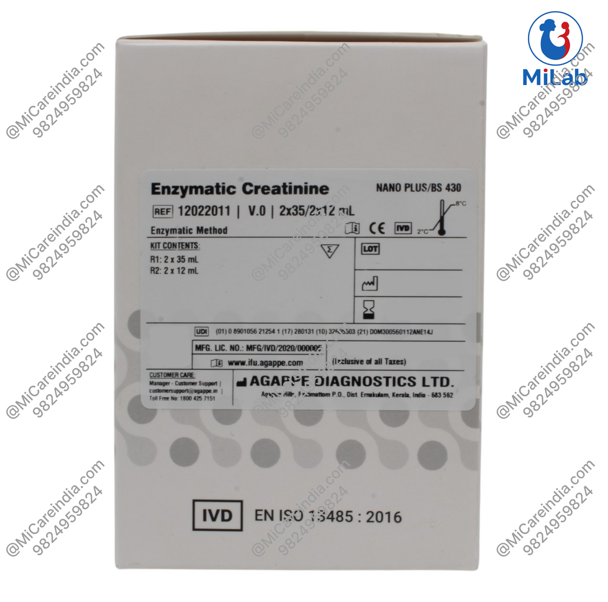 Agappe Creatinine Enzymatic System Pack Kit (2x35ml/2x12ml)