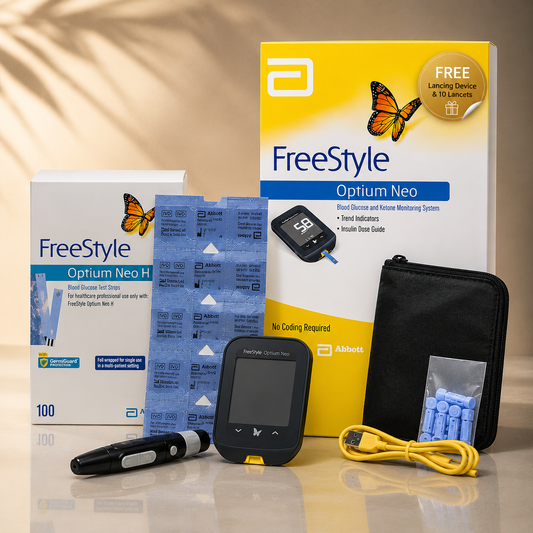 Abbott FreeStyle Optium Neo H Meter + 100 Test Strips Combo (With FREE Lancing Device & 10 Lancets)