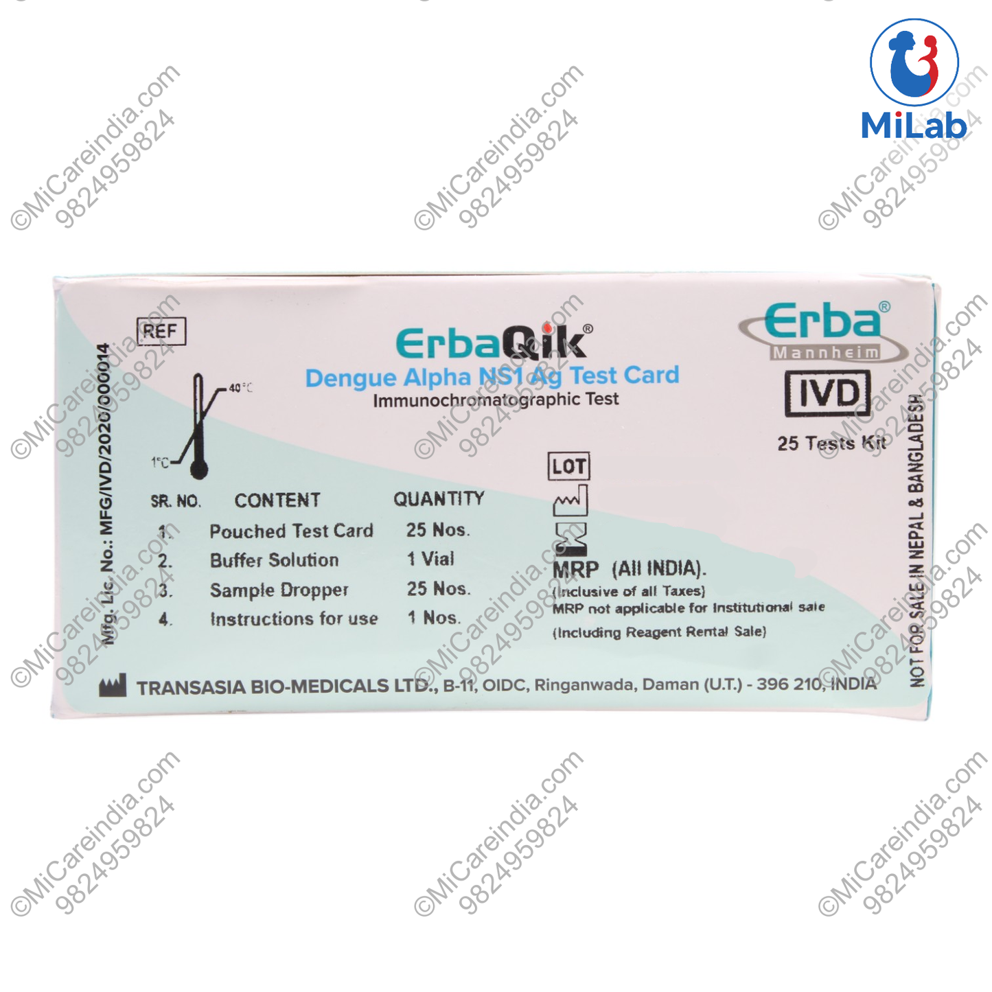 Transasia ErbaQik Dengue NS1 Ag Kit (25 Tests)