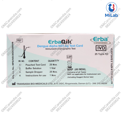 Transasia ErbaQik Dengue NS1 Ag Kit (25 Tests)