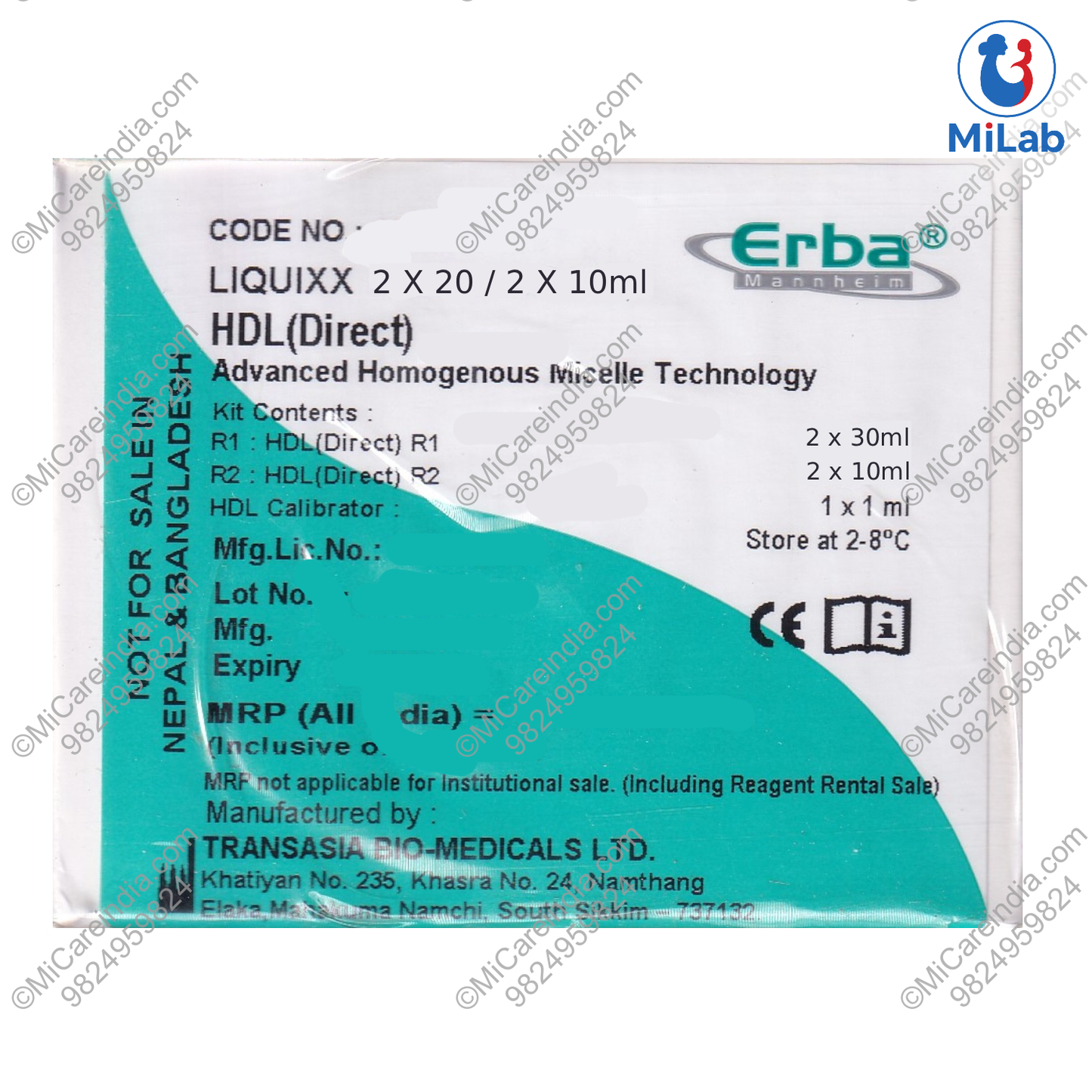 Transasia HDL Cholesterol Direct Kit (2x40ml)