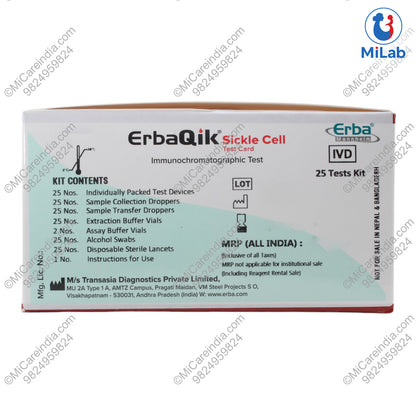 Transasia ErbaQik Sickle Cell Rapid Kit (25 Tests)
