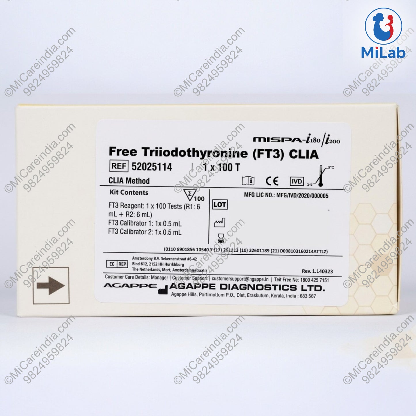 Agappe Mispa CLIA Free T3 Kit (100 Tests)