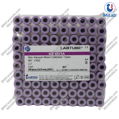 Labtech K2 EDTA Safety Cap Blood Collection Tube (2mL - 100 Pc)
