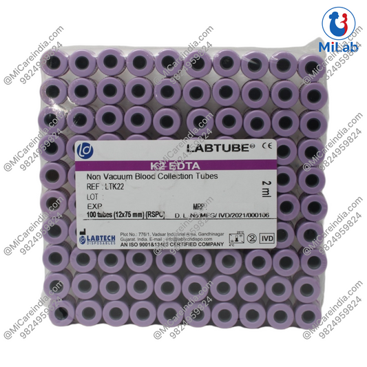 Labtech K2 EDTA Safety Cap Blood Collection Tube (2mL - 100 Pc)