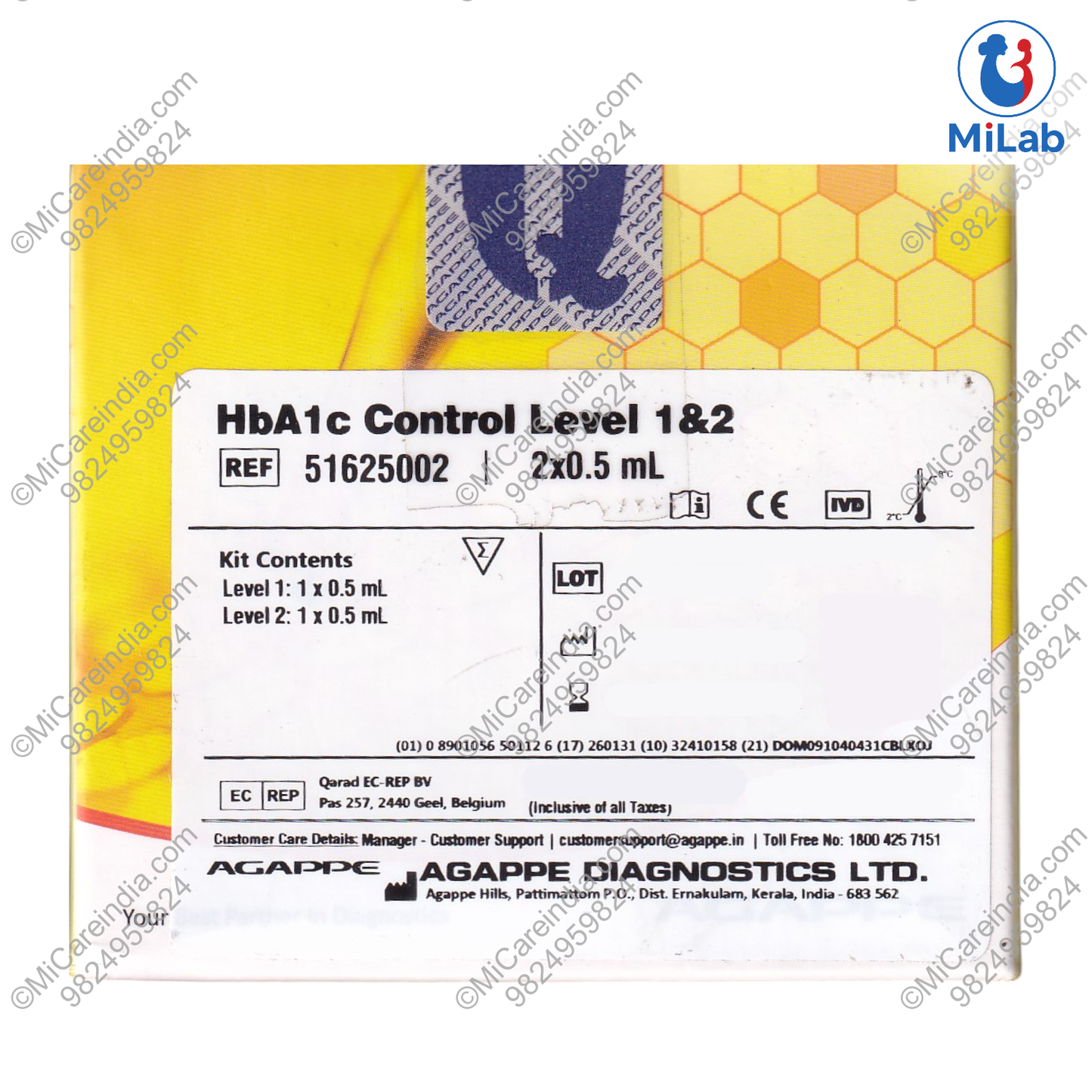 Agappe Mispa i2 HbA1c Control Level 1 & 2 Kit (2x0.5ml)