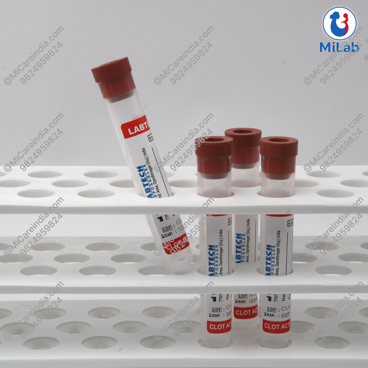 Labtech Clot Activator Blood Collection Tube with Rubber Cap (100 Pc)
