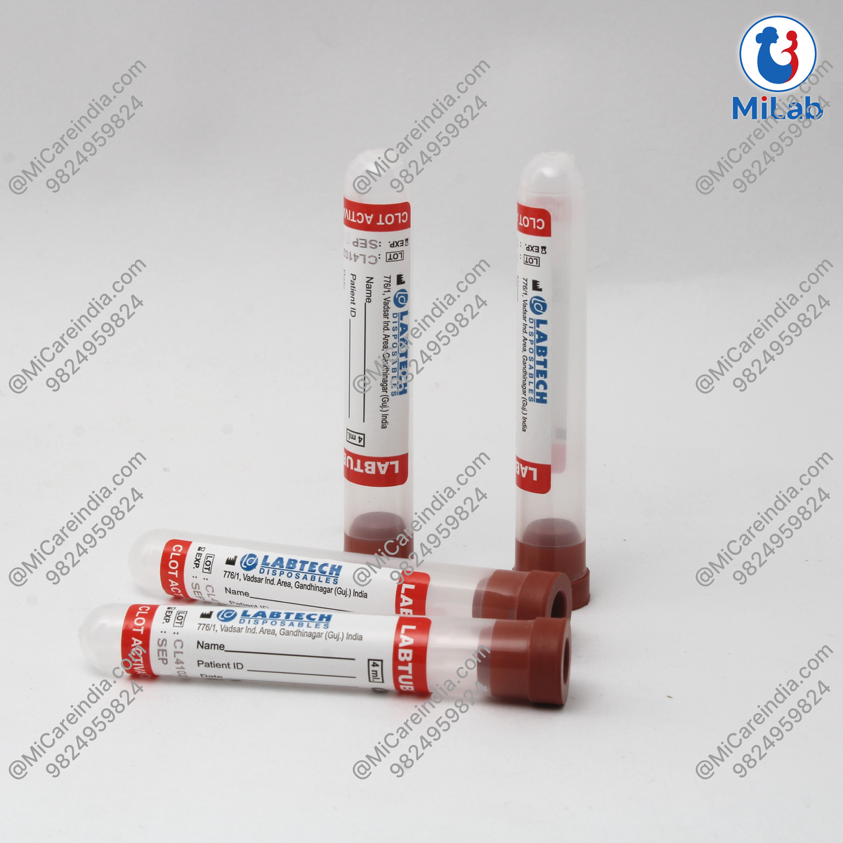 Labtech Clot Activator Blood Collection Tube with Rubber Cap (100 Pc)