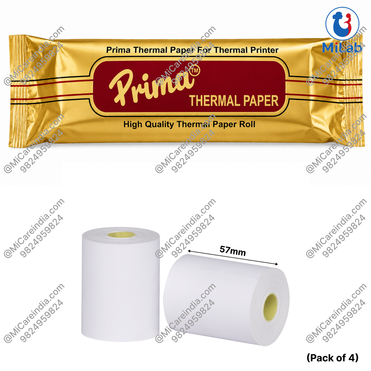 Thermal Paper Roll for ECG Machine & Diagnostic Analyzers 57mm x 15m (Pack of 4)
