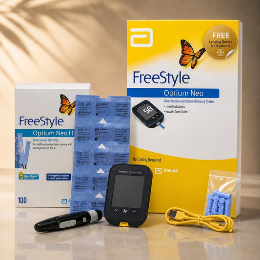 Abbott FreeStyle Optium Neo H Meter + 100 Test Strips Combo (With FREE Lancing Device & 10 Lancets)